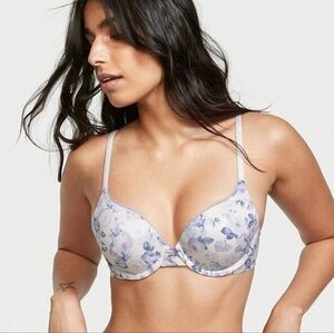 Victoria's Secret Body Perfect Shape Push Up Bra 32B Blue Iliac Floral Print